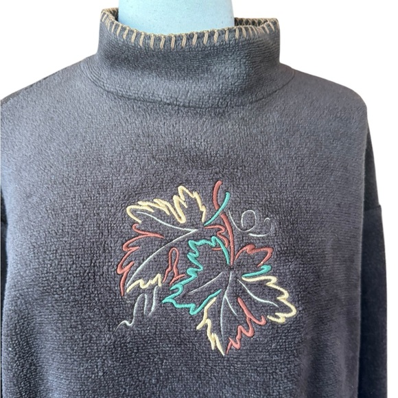 Y2K Coldwater Creek Fall Leaves Embroidered Mock Turtleneck Fleece - Picture 2 of 5